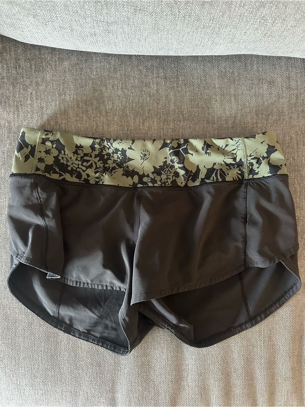 lululemon athletica Olive Green Floral-Waist Athletic Shorts